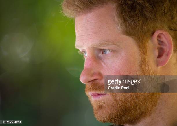 Prince Harry, Duke of Sussex joins a Botswana Defence Force anti-poaching patrol on the Chobe river in Kasane on day four of their tour of Africa on...
