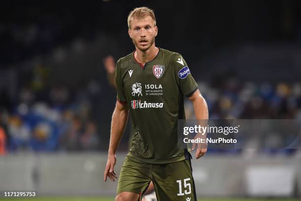 Ragnar Klavan of Cagliari Calcio during the Serie A TIM match between SSC Napoli and Cagliari Calcio at Stadio San Paolo Naples Italy on 25 September...