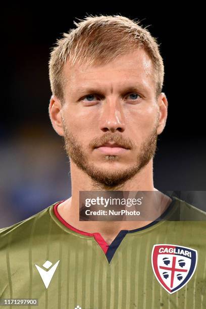 Ragnar Klavan of Cagliari Calcio during the Serie A TIM match between SSC Napoli and Cagliari Calcio at Stadio San Paolo Naples Italy on 25 September...