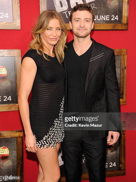 Cameron Diaz and Justin Timberlake attend the New York premiere of "Bad Teacher" at the Ziegfeld Theatre on June 20, 2011 in New York City.