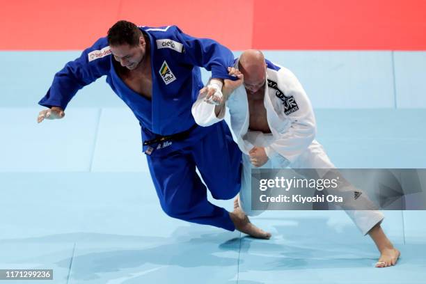 Henk Grol of the Netherlands and Rafael Silva of Brazil compete in the Men's +100kg Repechage on day seven of the World Judo Championships at the...