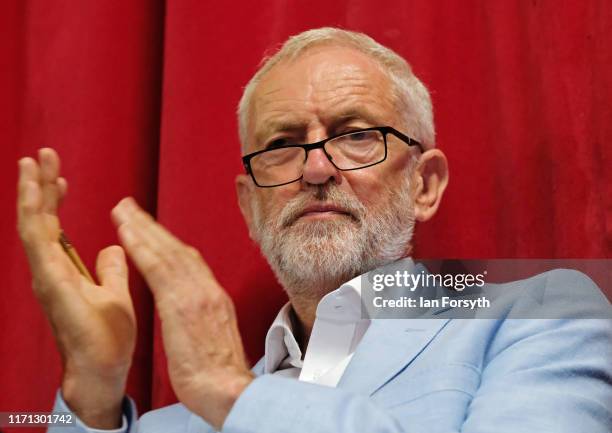 Labour leader Jeremy Corbyn attends a campaign day at the Alive and Kicking Project building in Glasgow to speak about opposition against Boris...