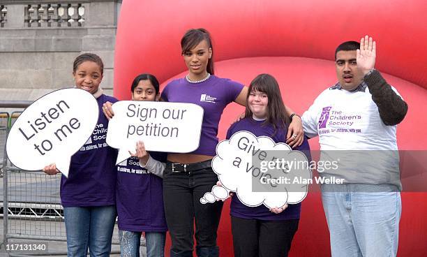 Katy Jones, Shelena Akhtar, Javine Hylton, Kaylie Edwards and Rizwan Patel at the launch of The Children's Society campaign to give disabled children...