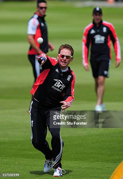 England batsman Eoin Morgan in action during an England net session at the county ground on June 23, 2011 in Bristol, England.