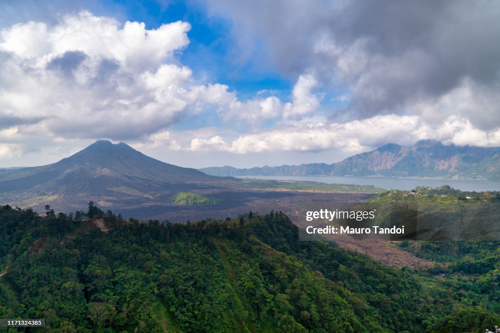 Active volcano and Lake Batur in the caldera