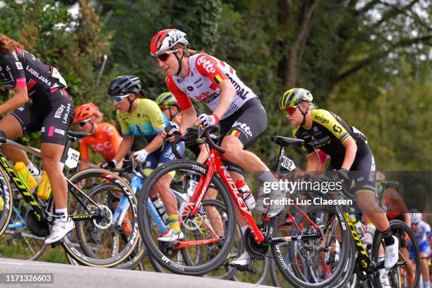 Dani Christmas of United Kingdom and Team Lotto Soudal Ladies / Iris Sachet of France and Team Charente - Maritime Women Cycling / Georgia Williams...