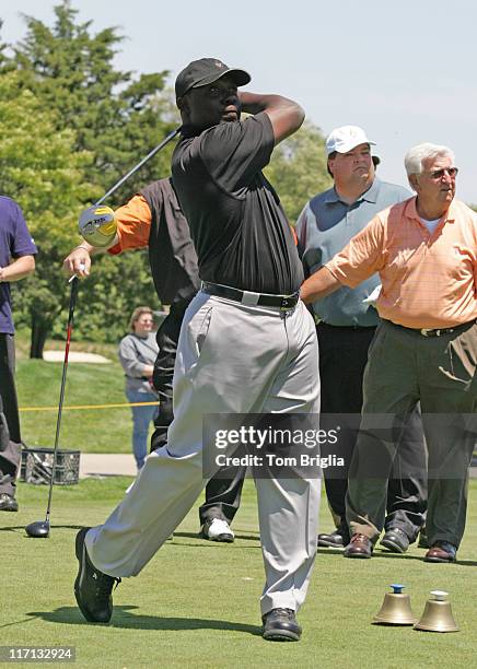 All Pro Running Back two time Super Bowl Champ from the St. Louis Rams Marshall Faulk tees off at the 1st hole of the Ron Jaworski Celebrity Golf...