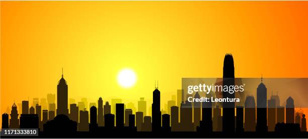 hong kong skyline (all buildings are complete and moveable) - hong kong harbour stock illustrations