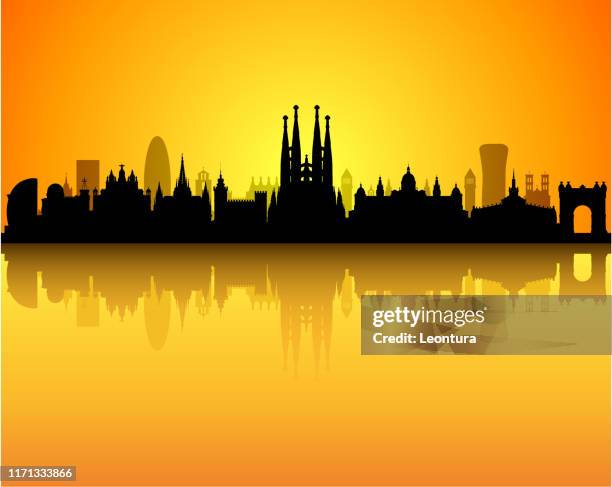 barcelona skyline (all buildings are complete and moveable) - gothic quarter stock illustrations