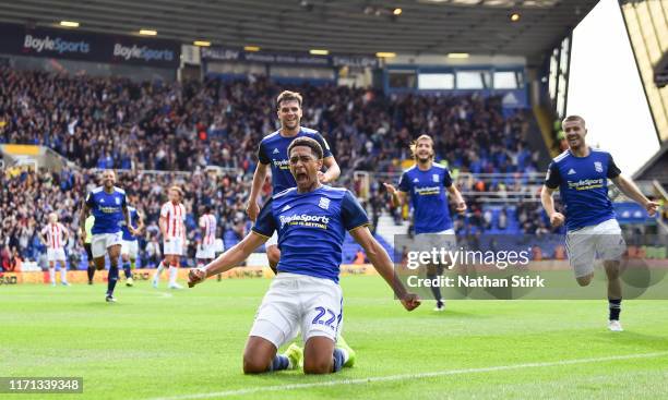 Jude Bellingham of Birmingham City celebrates after he scores their second goal during the Sky Bet Championship match between Birmingham City and...