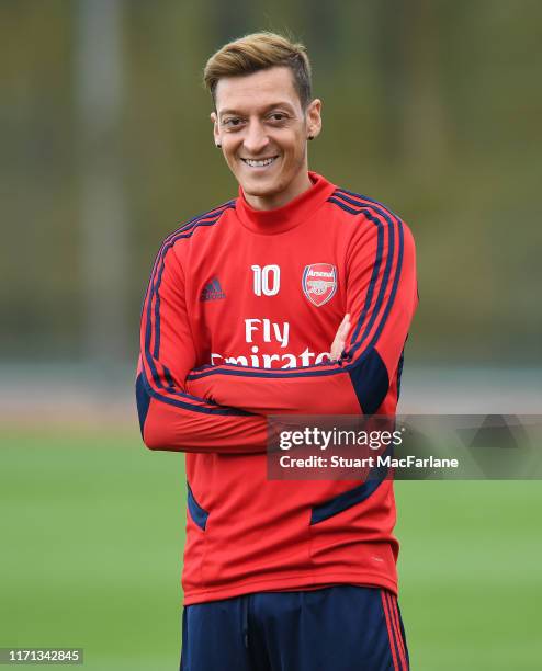 Mesut Ozil of Arsenal during a training session at London Colney on August 31, 2019 in St Albans, England.