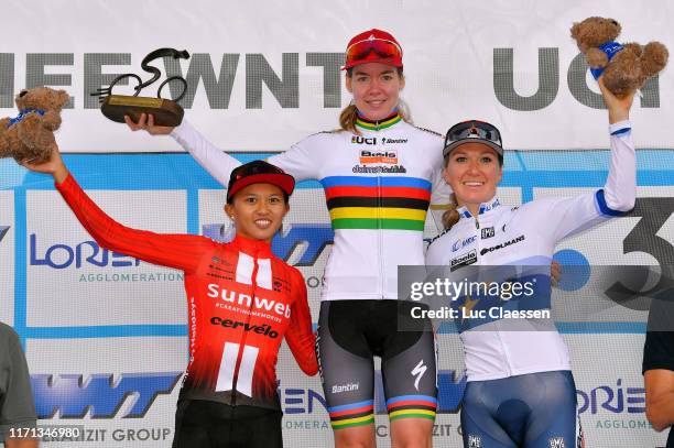 Podium / Coryn Rivera of The United States and Team Sunweb / Anna Van Der Breggen of The Netherlands and Boels Dolmans Cycling Team / Amy Pieters of...