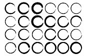 Set of vector circles with irregular stroke. Round brushstroke Different thicknesses and stroke style.