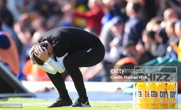 Nathan Jones manager of Stoke reacts during the Sky Bet Championship match between Birmingham City and Stoke City at St Andrew's Trillion Trophy...