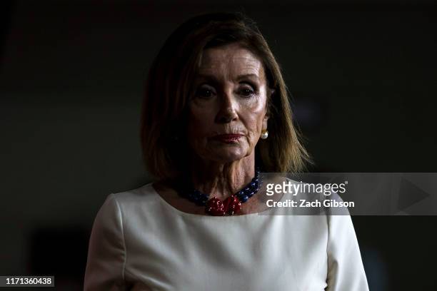 House Speaker Nancy Pelosi speaks during a weekly news conference on Capitol Hill on September 26, 2019 in Washington, DC. Speaker Pelosi discussed...