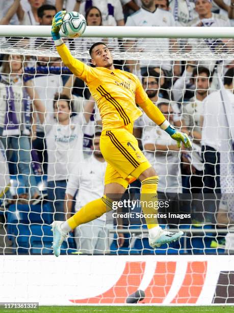 Areola of Real Madrid during the La Liga Santander match between Real Madrid v Osasuna at the Santiago Bernabeu on September 25, 2019 in Madrid Spain