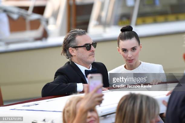 Joaquin Phoenix and Rooney Mara are seen arriving at the 76th Venice Film Festival on August 31, 2019 in Venice, Italy.