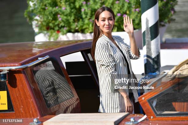Min Pechaya is seen arriving at the 76th Venice Film Festival on August 31, 2019 in Venice, Italy.