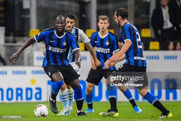 Romelu Lukaku of Internazionale FC, Luis Alberto of SS Lazio, Nicolo Barella of Internazionale FC, Diego Godin of Internazionale FC during the Lega...