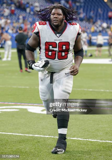Jamon Brown of the Atlanta Falcons is seen after the game against the Indianapolis Colts at Lucas Oil Stadium on September 22, 2019 in Indianapolis,...