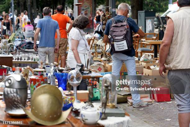 People visit La Braderie flea market on August 31, 2019 in Lille, France. The market, reportedly began in the 12th century, takes place on every...