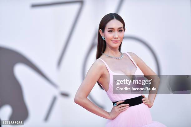 Min Pechaya walk the red carpet ahead of the "Joker" screening during the 76th Venice Film Festival at Sala Grande on August 31, 2019 in Venice,...