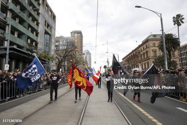 Flag Bearers are seen during the Toyota AFL Grand Final Parade on September 27, 2019 in Melbourne, Australia.