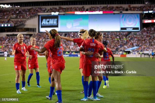 Carli Lloyd of United States of the U.S. Women's 2019 FIFA World Cup Championship celebrates soaring a goal with teammates in the 2nd half of the...