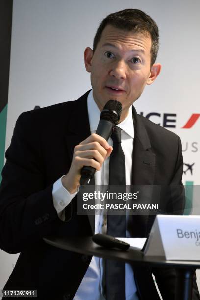 The President and CEO of Air France Benjamin Smith gives a press conference before the ceremony for the delivery of the company's first Airbus A350,...