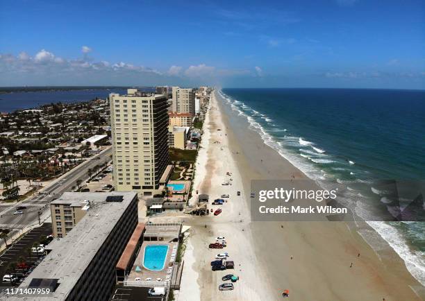 Beaches are seen as the threat of as Hurricane Dorian remains offshore of Florida, on August 31, 2019 in Daytona Beach, Florida. Dorian could be a...