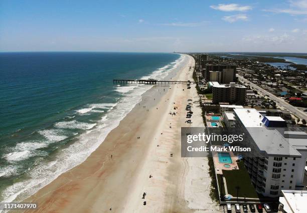 Beaches are seen as the threat of as Hurricane Dorian remains offshore of Florida, on August 31, 2019 in Daytona Beach, Florida. Dorian could be a...