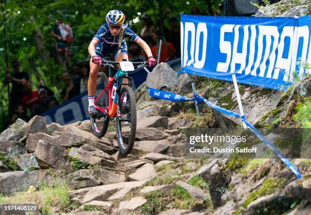 Pauline Ferrand Prevot of France during the Women's Elite Cross-country Olympic distance race at the UCI Mountain Bike World Championships at...