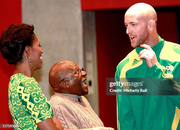 Michelle Obama, first lady of the United States of America Nobel Prize Peace Laureate Archbishop Desmond Tutu and South African Soccer icon Matthew...