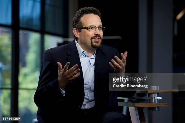 Phil Libin, chief executive officer of Evernote Corp., speaks during a Bloomberg via Getty Images West television interview in San Francisco,...