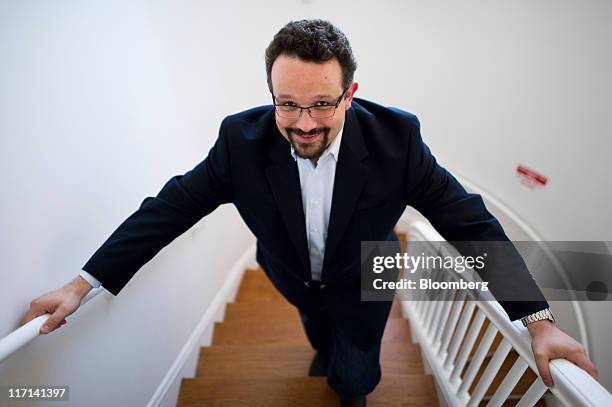 Phil Libin, chief executive officer of Evernote Corp., stands for a photograph before taking part in a Bloomberg via Getty Images West television...