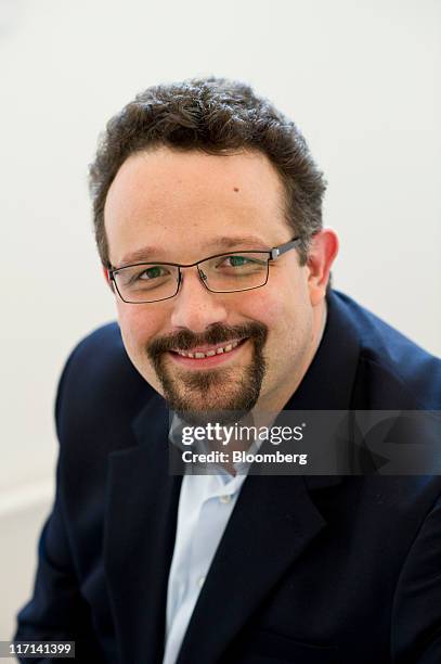 Phil Libin, chief executive officer of Evernote Corp., stands for a photograph before taking part in a Bloomberg via Getty Images West television...