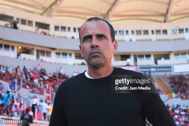 Oscar Pareja, Head Coach of Tijuana looks on prior the 8th round match between Necaxa and Tijuana as part of the Torneo Apertura 2019 Liga MX at...