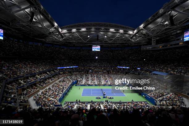 General view of Arthur Ashe Stadium during the Women's Singles third round match between Naomi Osaka of Japan and Cori Gauff of the United States on...