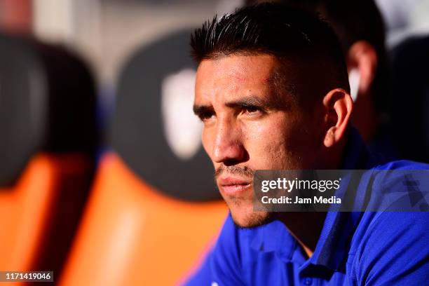 Ricardo Centurión of San Luis looks on prior the 8th round match between Pachuca and Atletico San Luis as part of the Torneo Apertura 2019 Liga MX at...