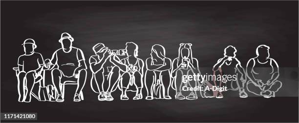 parade crowd waiting chalkboard - camping chair stock illustrations