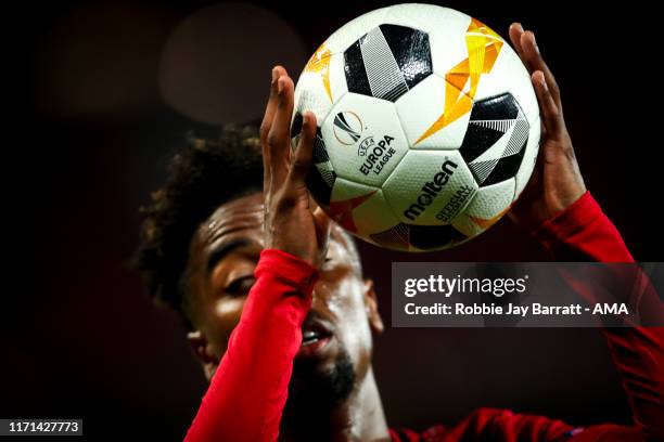 The official Molten UEFA Europa League match ball during the UEFA Europa League group L match between Manchester United and FK Astana at Old Trafford...