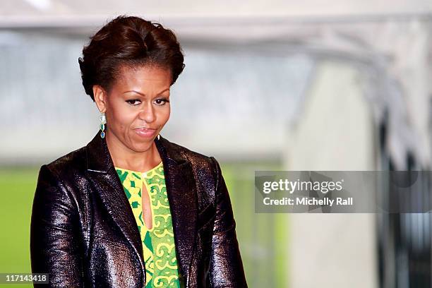 Michelle Obama, first lady of the United States of America meets children at a Youth Soccer Event where she spoke about HIV/AIDS prevention as part...