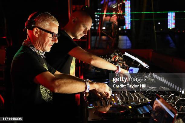 Tony McGuinness and Jono Grant of Above & Beyond perform during the 2019 Electric Zoo Festival at Randall's Island on August 31, 2019 in New York...