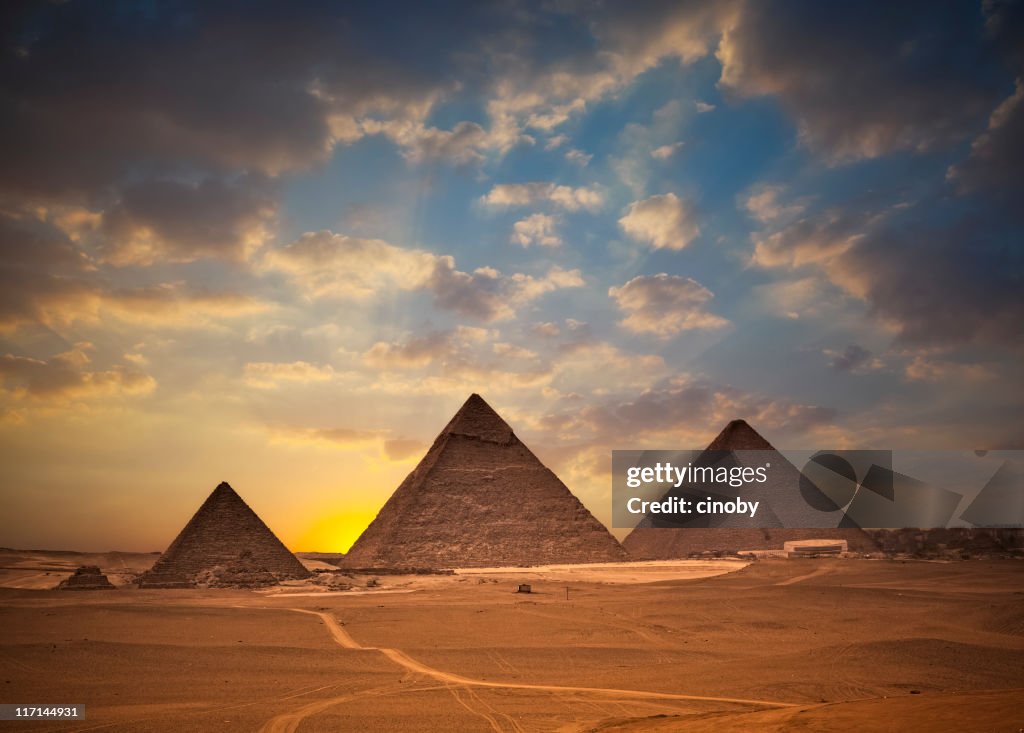 Pyramids of Giza at Sunset