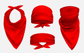 Red bandana realistic 3d accessory illustrations set
