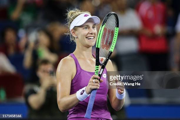 Alison Riske of the United States celebrates winning the Singles Semifinal match against Petra Kvitova of Czech on Day 6 of 2019 Dongfeng Motor Wuhan...
