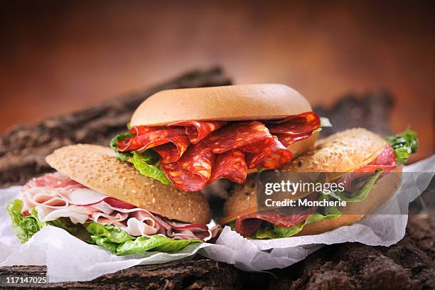 bagel sandwiches - ham salami bildbanksfoton och bilder