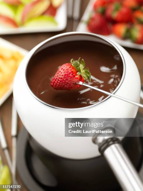 chocolate fondue with strawberries - chokladfondue bildbanksfoton och bilder