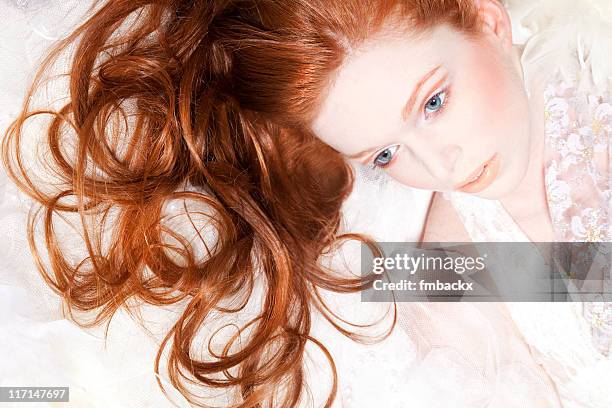 red hair - lace dress stock pictures, royalty-free photos & images