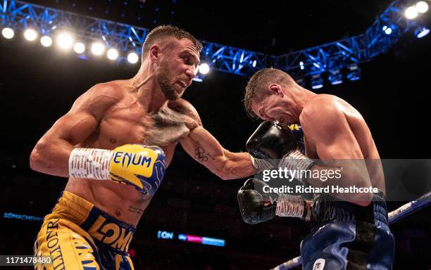 Luke Campbell and Vasily Lomachenko are pictured during the WBA, WBO, WBC Lightweight World Title contest between Vasily Lomachenko and Luke Campbell...